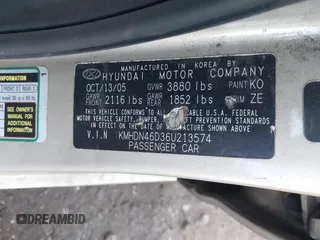 2006 Hyundai Elantra GLS z VIN KMHDN46D36U213574, wystawiony jako IAAI lot #41494370 z przebiegiem Nie podano mil oraz . Historia ofert i sprzedaży dostępna na DreamBid. Obrazek 9.