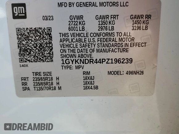 2023 Cadillac XT5 AWD Premium Luxury with VIN 1GYKNDR44PZ196239, listed as a Copart auction lot 79122674 with 20,226 mi miles and Salvage Title. Bid and sale history available at DreamBid. Image 15.