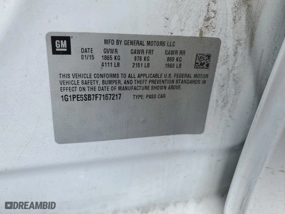 2015 Chevrolet Cruze LT with VIN 1G1PE5SB7F7167217, listed as a Copart auction lot 48633145 with 76,573 mi miles and Salvage Title. Bid and sale history available at carsss.com. Image 14.