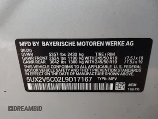 2020 BMW X4 M40i with VIN 5UX2V5C02L9D17167, listed as a Copart auction lot 35893263 with 0 mi miles. Bid and sale history available at carsss.com. Image 13.
