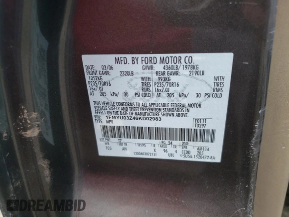 2006 Ford Escape XLT with VIN 1FMYU03Z46KD02983, listed as a Copart auction lot 74521394 with 357,594 mi miles and Salvage Title. Bid and sale history available at carsss.com. Image 13.