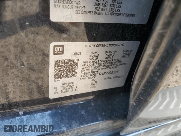 2023 Chevrolet Silverado 1500 LTZ with VIN 1GCUDGED4PZ295216, listed as a Copart auction lot 69863734 with 16,468 mi miles and Salvage Title. Bid and sale history available at carsss.com. Image 14.
