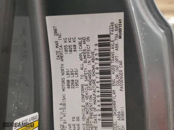 2007 Mitsubishi Eclipse SE with VIN 4A3AK64F87E070579, listed as a Copart auction lot 44816665 with 127,607 mi miles and Salvage Title. Bid and sale history available at carsss.com. Image 15.
