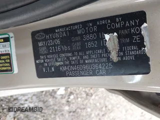 2006 Hyundai Elantra GLS с VIN KMHDN46D96U364225, выставлен на аукционе IAAI как лот 42455325 с пробегом 102 458 миль миль и . История ставок и продаж доступна на DreamBid. Изображение 9.