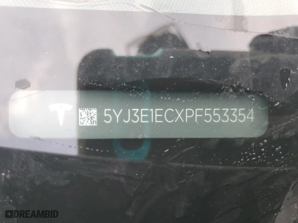 2023 Tesla Model 3 Performance with VIN 5YJ3E1ECXPF553354, listed as a Copart auction lot 50302705 with 0 mi miles and Salvage Title. Bid and sale history available at carsss.com. Image 12.