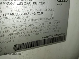 2021 Audi Q3 S line Premium Plus with VIN WA1EECF31M1060356, listed as a IAAI auction lot 42242850 with 83,380 mi miles and . Bid and sale history available at DreamBid. Image 9.