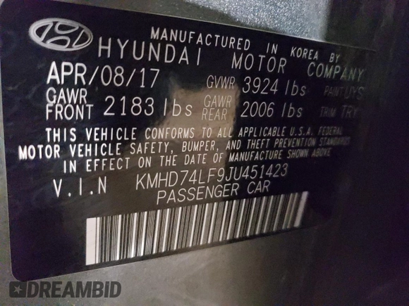 2018 Hyundai Elantra SE z VIN KMHD74LF9JU451423, wystawiony jako Copart lot #53644195 z przebiegiem 83 332 mil mil oraz Szkody całkowita. Historia ofert i sprzedaży dostępna na DreamBid. Obrazek 12.