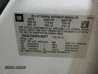 2015 GMC Terrain SLT with VIN 2GKALTEK8F6149977, listed as a Copart auction lot 48430115 with Not provided miles and Salvage title. Bid and sale history available at DreamBid. Image 13.