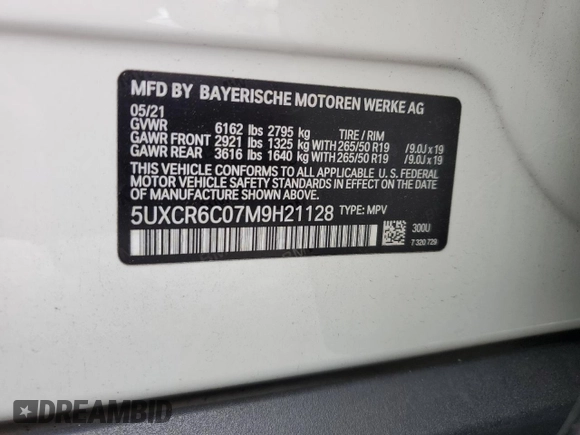 2021 BMW X5 xDrive40i z VIN 5UXCR6C07M9H21128, wystawiony jako Copart lot #54084915 z przebiegiem 26 966 mil mil oraz Szkody całkowita. Historia ofert i sprzedaży dostępna na DreamBid. Obrazek 13.