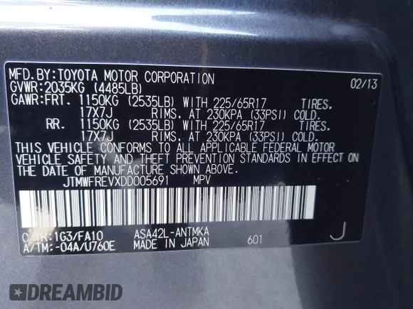 2013 Toyota RAV4 XLE с VIN JTMWFREVXDD005691, выставлен на аукционе IAAI как лот 42377134 с пробегом 64 964 миль миль и . История ставок и продаж доступна на DreamBid. Изображение 9.