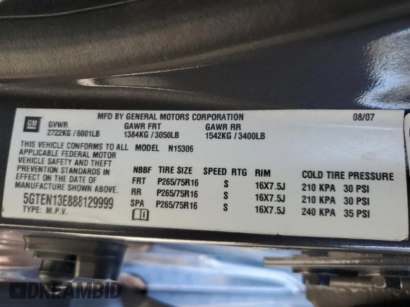 2008 Hummer H3 SUV with VIN 5GTEN13E888129999, listed as a Copart auction lot 69536884 with 119,059 mi miles and Salvage Title. Bid and sale history available at carsss.com. Image 12.
