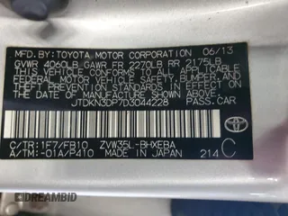 2013 Toyota Prius with VIN JTDKN3DP7D3044228, listed as a Copart auction lot 61357145 with 230,832 mi miles and Clean title. Bid and sale history available at DreamBid. Image 12.