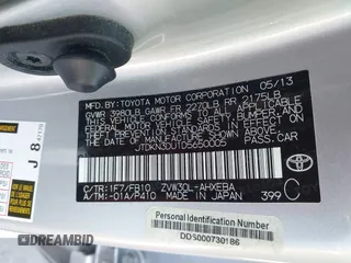 2013 Toyota Prius One with VIN JTDKN3DU1D5650005, listed as a IAAI auction lot 42040252 with 88,286 mi miles. Bid and sale history available at carsss.com. Image 9.