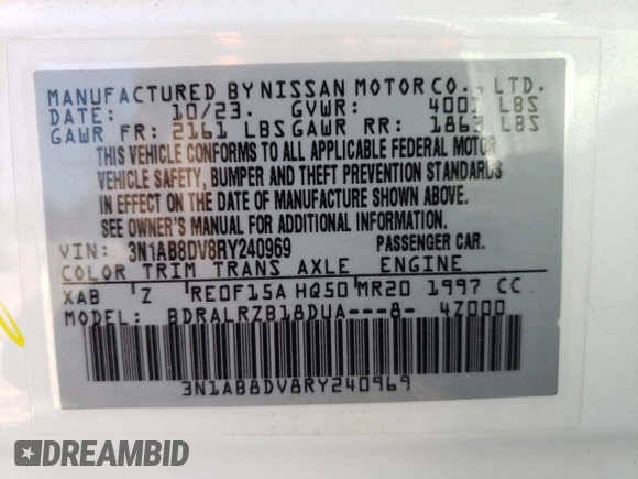 2024 Nissan Sentra SR with VIN 3N1AB8DV8RY240969, listed as a Copart auction lot 48578735 with 24,856 mi miles and Salvage Title. Bid and sale history available at carsss.com. Image 12.