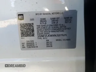 2022 Chevrolet Traverse LS with VIN 1GNEVLKWXNJ107625, listed as a Copart auction lot 42544375 with 46,280 mi miles and Salvage Title. Bid and sale history available at carsss.com. Image 13.