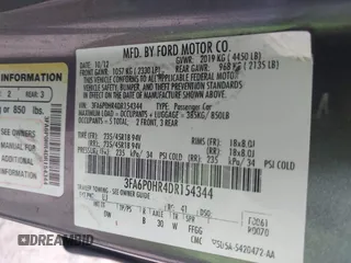 2013 Ford Fusion SE with VIN 3FA6P0HR4DR154344, listed as a IAAI auction lot 42168618 with 206,954 mi miles and . Bid and sale history available at DreamBid. Image 9.