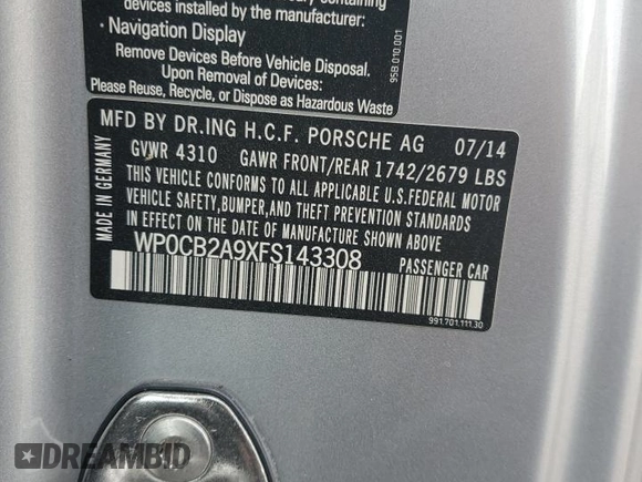 2015 Porsche 911 Carrera S with VIN WP0CB2A9XFS143308, listed as a Copart auction lot 54442804 with 26,171 mi miles and Salvage Title. Bid and sale history available at carsss.com. Image 12.
