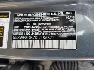 2019 Mercedes-Benz C 300 z VIN 55SWF8DB7KU286872, wystawiony jako Copart lot #44415105 z przebiegiem 109 217 mil mil oraz Szkoda całkowita • Salvage title. Historia ofert i sprzedaży dostępna na DreamBid. Obrazek 12.