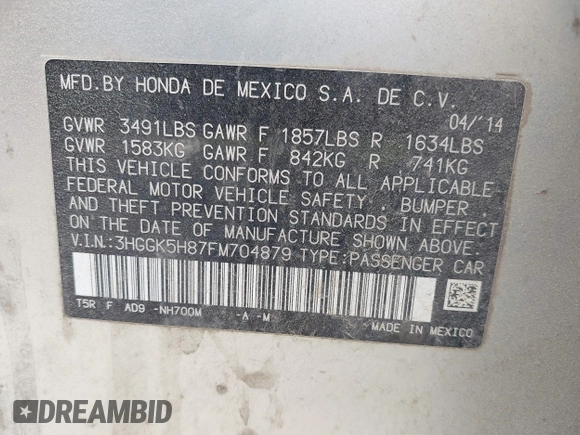 2015 Honda Fit EX-L with VIN 3HGGK5H87FM704879, listed as a IAAI auction lot 41431349 with 152,646 mi miles and . Bid and sale history available at DreamBid. Image 9.
