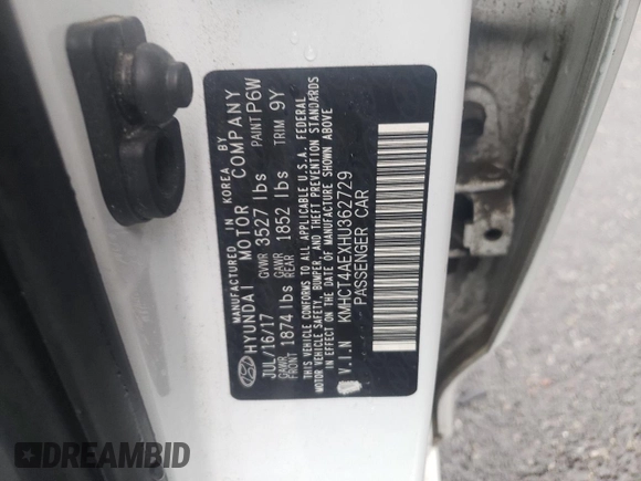 2017 Hyundai Accent SE with VIN KMHCT4AEXHU362729, listed as a Copart auction lot 36644313 with 96,904 mi miles. Bid and sale history available at carsss.com. Image 12.