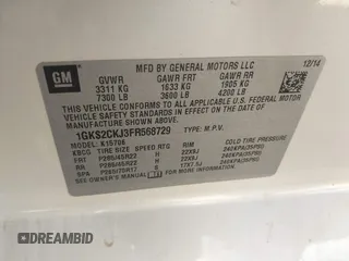 2015 GMC Yukon Denali with VIN 1GKS2CKJ3FR568729, listed as a IAAI auction lot 41741987 with 154,729 mi miles. Bid and sale history available at carsss.com. Image 9.