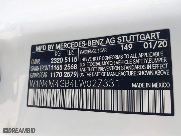 2020 Mercedes-Benz GLB with VIN W1N4M4GB4LW027331, listed as a IAAI auction lot 41691859 with 26,701 mi miles. Bid and sale history available at carsss.com. Image 9.