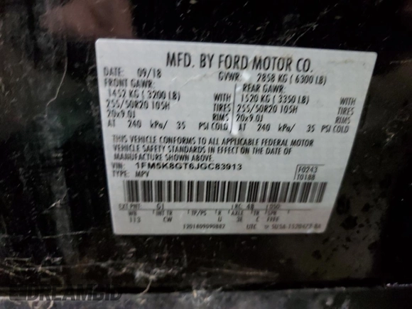2018 Ford Explorer Sport with VIN 1FM5K8GT6JGC83913, listed as a Copart auction lot 47794745 with Not Provided miles and Non Repairable. Bid and sale history available at DreamBid. Image 13.