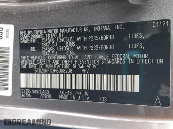 2021 Toyota Sienna Limited with VIN 5TDZSKFC3MS008238, listed as a Copart auction lot 46328225 with 28,269 mi miles and Salvage Title. Bid and sale history available at DreamBid. Image 14.