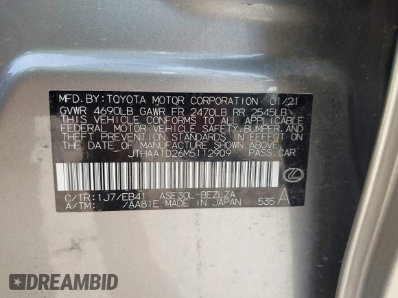 2021 Lexus IS 300 z VIN JTHAA1D26M5112909, wystawiony jako IAAI lot #42062204 z przebiegiem 44 882 mil mil oraz . Historia ofert i sprzedaży dostępna na DreamBid. Obrazek 9.
