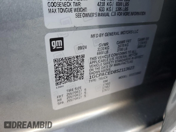 2025 Chevrolet Silverado 1500 LT with VIN 1GCPACED8SZ113623, listed as a Copart auction lot 49173355 with 7,155 mi miles and Salvage Title. Bid and sale history available at DreamBid. Image 13.