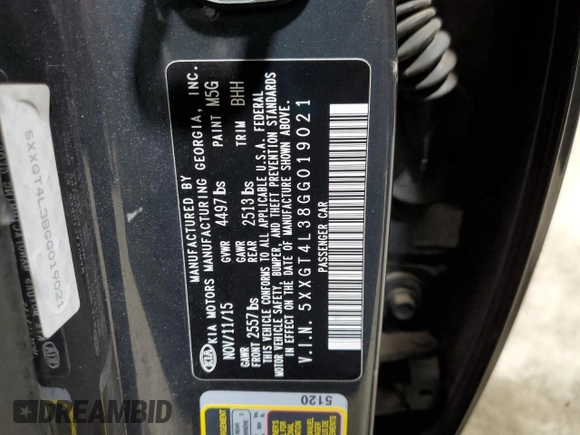 2016 Kia Optima LX with VIN 5XXGT4L38GG019021, listed as a Copart auction lot 42590785 with 94,728 mi miles and Salvage Title. Bid and sale history available at DreamBid. Image 12.