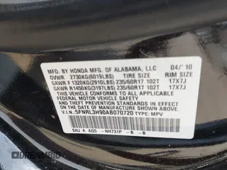 2010 Honda Odyssey Touring с VIN 5FNRL3H90AB070720, выставлен на аукционе IAAI как лот 42335181 с пробегом 145 205 миль миль и . История ставок и продаж доступна на DreamBid. Изображение 9.