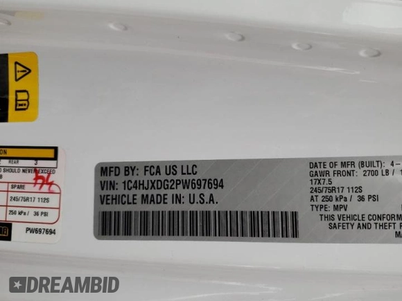 2023 Jeep Wrangler Sport with VIN 1C4HJXDG2PW697694, listed as a Copart auction lot 47454245 with Not Provided miles and Non Repairable. Bid and sale history available at DreamBid. Image 12.