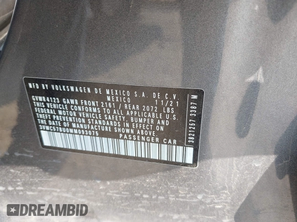 2021 Volkswagen Jetta S z VIN 3VWC57BU0MM093075, wystawiony jako IAAI lot #42067395 z przebiegiem 24 930 mil mil oraz . Historia ofert i sprzedaży dostępna na DreamBid. Obrazek 9.