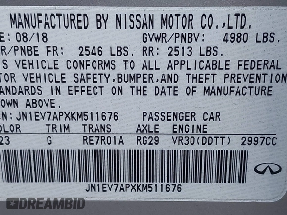 2019 Infiniti Q50 3.0t LUXE with VIN JN1EV7APXKM511676, listed as a IAAI auction lot 41655489 with 22,521 mi miles. Bid and sale history available at carsss.com. Image 9.