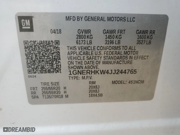 2018 Chevrolet Traverse LT Leather with VIN 1GNERHKW4JJ244765, listed as a Copart auction lot 47483235 with 99,610 mi miles and Salvage Title. Bid and sale history available at carsss.com. Image 15.