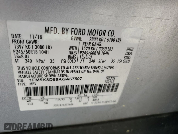 2019 Ford Explorer XLT z VIN 1FM5K8D89KGA67507, wystawiony jako Copart lot #53169065 z przebiegiem 103 667 mil mil oraz Czysty tytuł • Clean title. Historia ofert i sprzedaży dostępna na DreamBid. Obrazek 13.