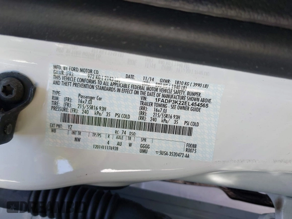 2014 Ford Focus SE with VIN 1FADP3K22EL454565, listed as a IAAI auction lot 42054653 with 19,118 mi miles. Bid and sale history available at carsss.com. Image 9.