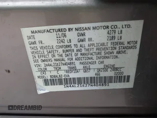 2007 Nissan Altima 2.5 with VIN 1N4AL21E27N404891, listed as a IAAI auction lot 42047791 with 187,232 mi miles. Bid and sale history available at carsss.com. Image 9.