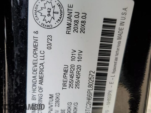 2023 Acura RDX w/A-Spec Package with VIN 5J8TC2H66PL802572, listed as a Copart auction lot 78595754 with Not provided miles and Salvage title. Bid and sale history available at DreamBid. Image 14.