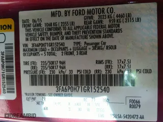 2016 Ford Fusion SE with VIN 3FA6P0H71GR152540, listed as a IAAI auction lot 36840792 with NaN miles. Bid and sale history available at carsss.com. Image 9.