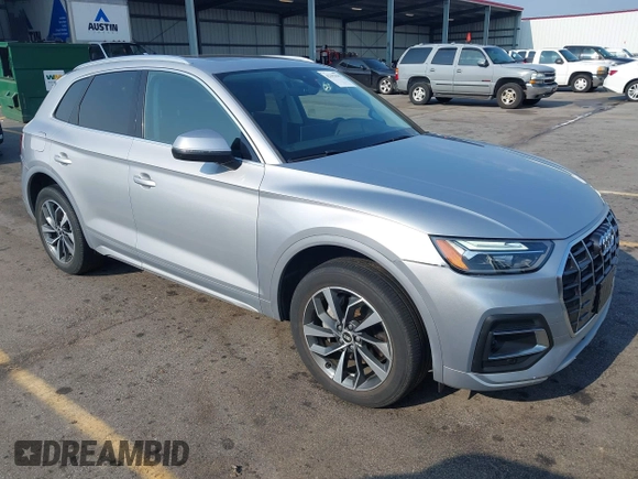 2021 Audi Q5 Premium with VIN WA1AAAFY4M2004691, listed as a IAAI auction lot 42393635 with 17,802 mi miles and . Bid and sale history available at DreamBid. Image 1.
