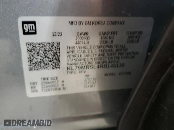 2024 Chevrolet TrailBlazer LT with VIN KL79MRSL4RB145130, listed as a Copart auction lot 53735715 with 20,485 mi miles and Clean Title. Bid and sale history available at DreamBid. Image 13.