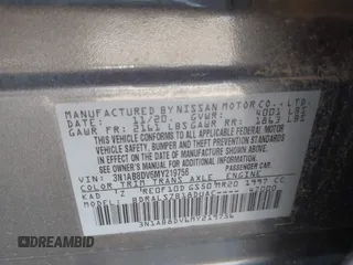 2021 Nissan Sentra SR z VIN 3N1AB8DV6MY219756, wystawiony jako IAAI lot #42257180 z przebiegiem 55 867 mil mil oraz . Historia ofert i sprzedaży dostępna na DreamBid. Obrazek 9.