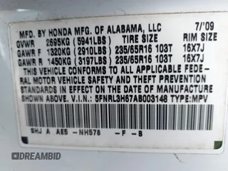 2010 Honda Odyssey EX-L with VIN 5FNRL3H67AB003148, listed as a IAAI auction lot 42244575 with 176,119 mi miles and . Bid and sale history available at DreamBid. Image 9.
