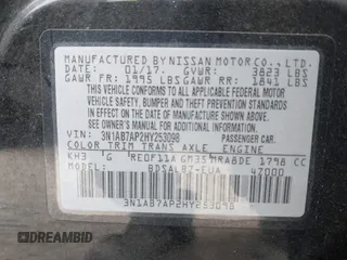 2017 Nissan Sentra SV z VIN 3N1AB7AP2HY253098, wystawiony jako IAAI lot #42122868 z przebiegiem 92 271 mil mil oraz . Historia ofert i sprzedaży dostępna na DreamBid. Obrazek 9.