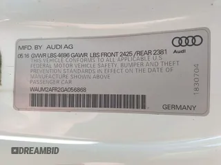 2016 Audi A5 Premium Plus with VIN WAUM2AFR2GA056868, listed as a IAAI auction lot 41764198 with 106,751 mi miles. Bid and sale history available at carsss.com. Image 9.