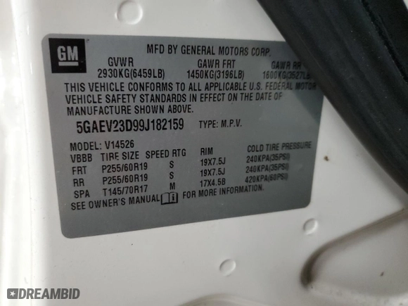 2009 Buick Enclave CXL with VIN 5GAEV23D99J182159, listed as a Copart auction lot 53573275 with 147,641 mi miles and Non Repairable. Bid and sale history available at carsss.com. Image 14.