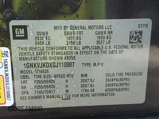 2016 Chevrolet Traverse LTZ with VIN 1GNKVJKDXGJ110887, listed as a IAAI auction lot 41981177 with 119,592 mi miles and . Bid and sale history available at DreamBid. Image 9.