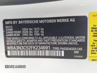 2015 BMW 4 Series 428i with VIN WBA3N3C52FK234691, listed as a IAAI auction lot 42277426 with 79,192 mi miles and . Bid and sale history available at DreamBid. Image 9.